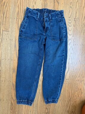 J.Crew High-Waist Dark Blue Jogger Jeans with Elastic Ankles